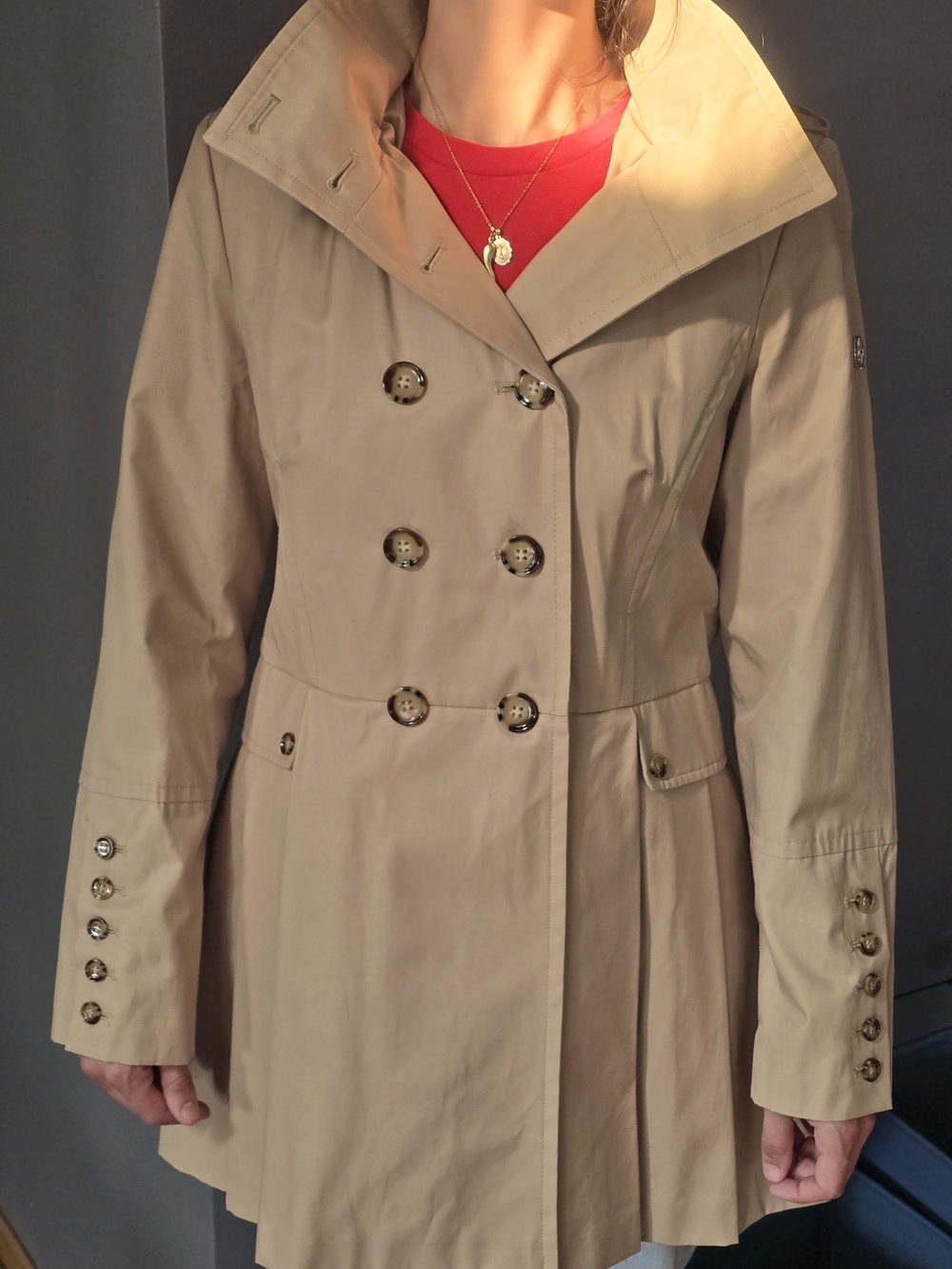 Calvin Klein Women's Tan Double-Breasted Trench Coat